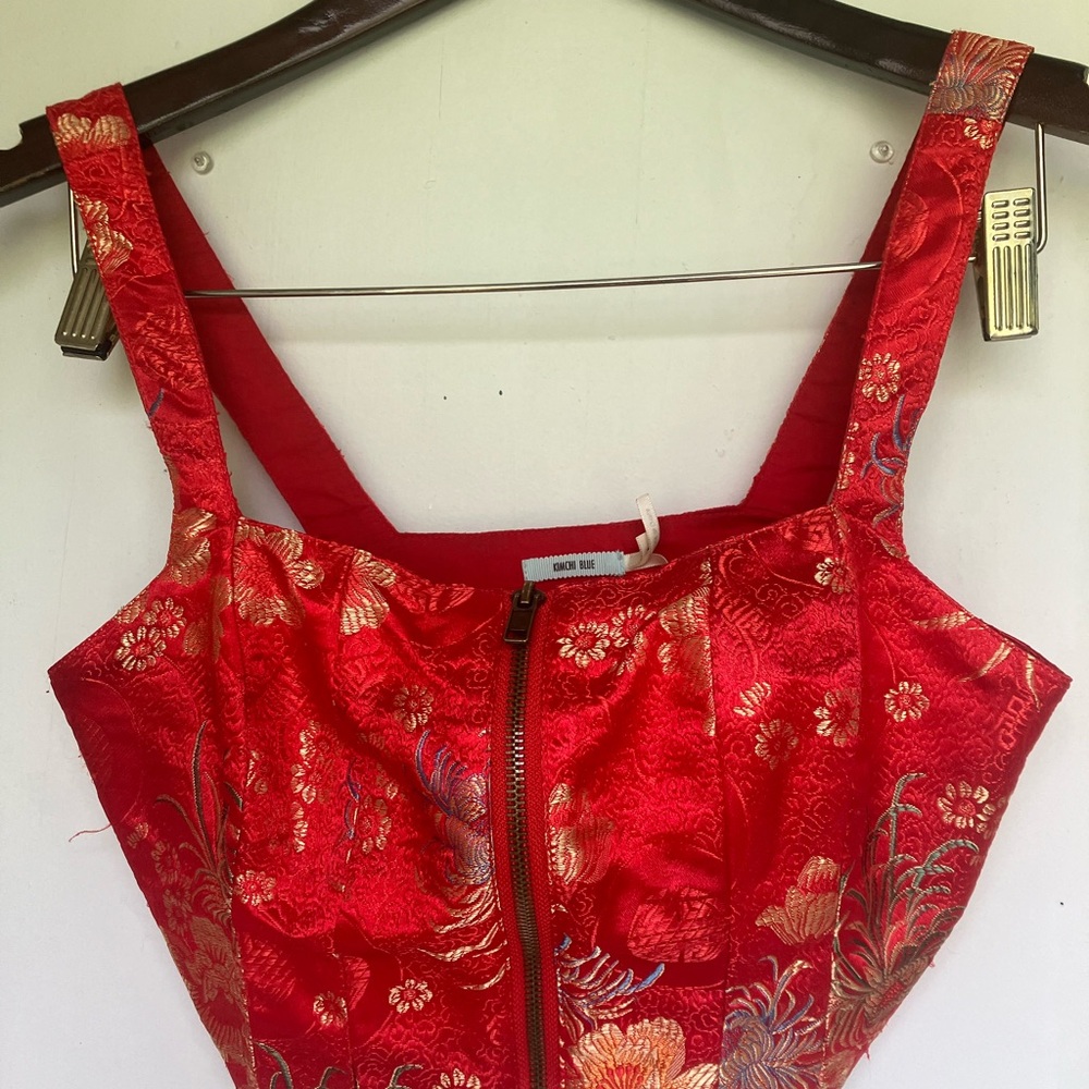 Vibrant Red Floral Brocade Top
